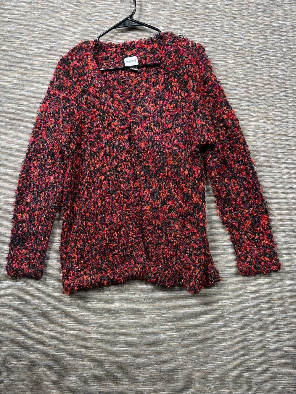 Chico's Chunky Knit Sweater Womens Size 1 US M Red Colorful Long Sleeve Acrylic
